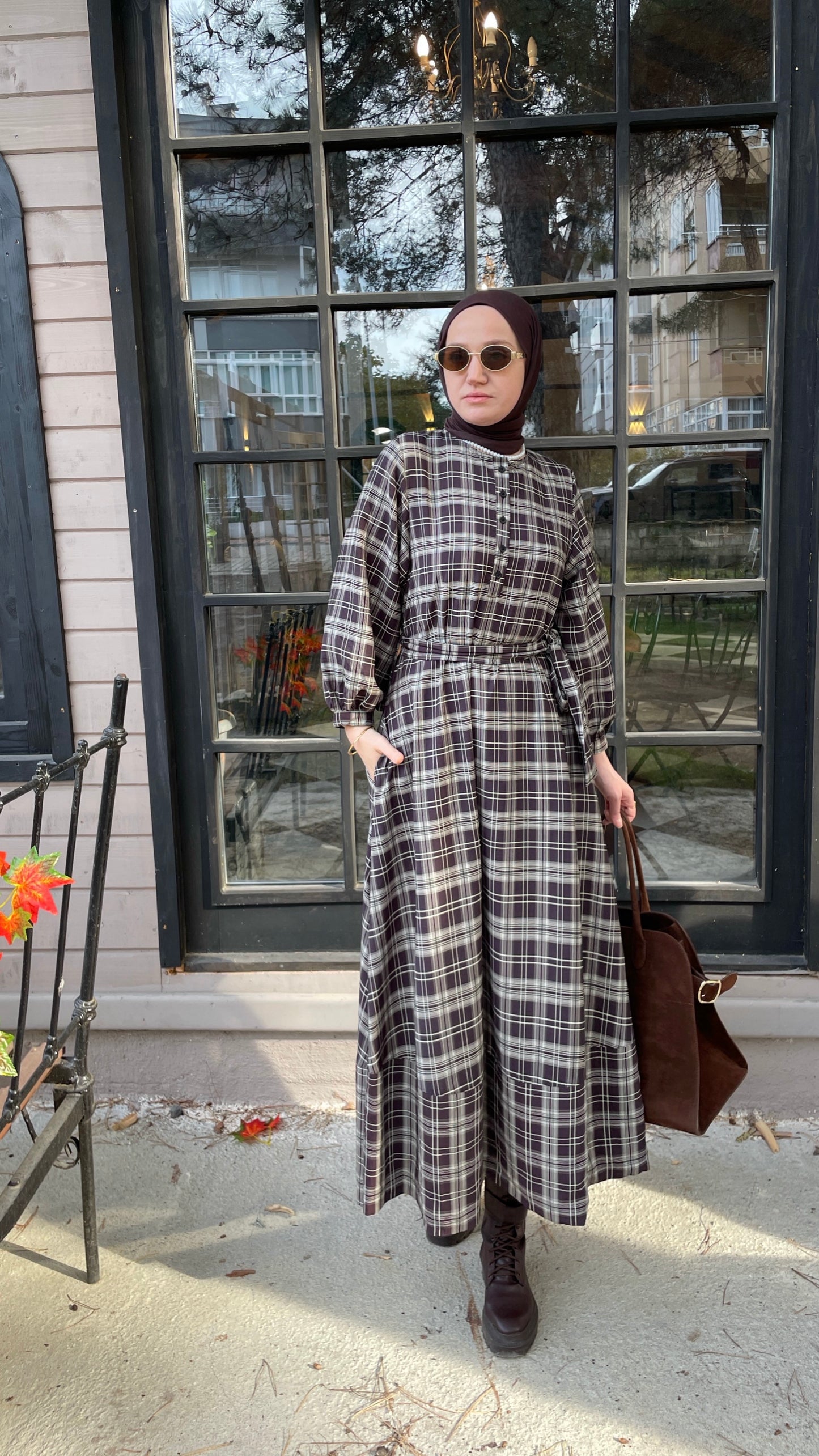 ZRA MODEL VİRAL EKOSE ELBİSE ACI KAHVE