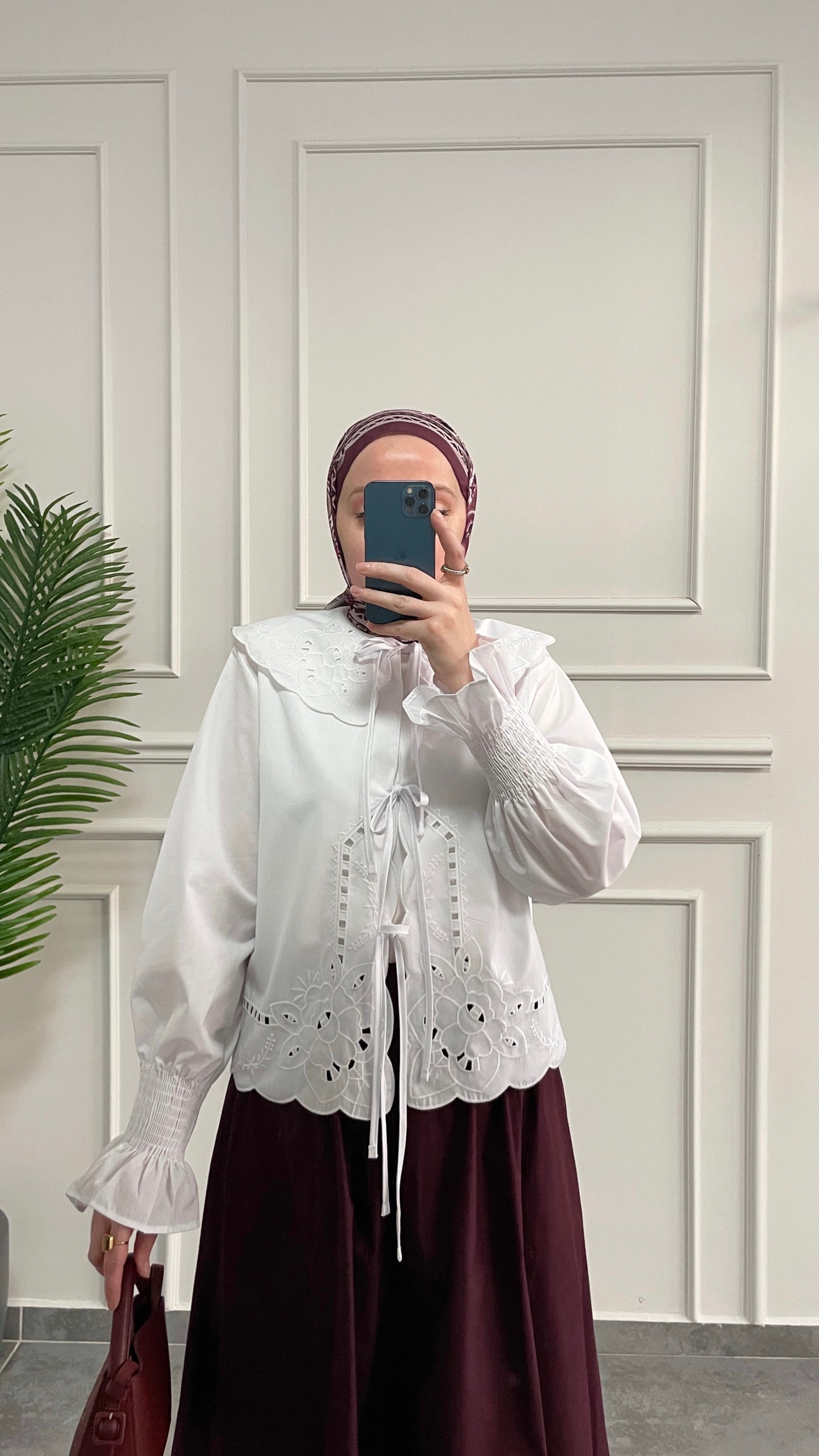 Bebe Yaka Nakışlı Kollar Gipeli Kimono-Beyaz