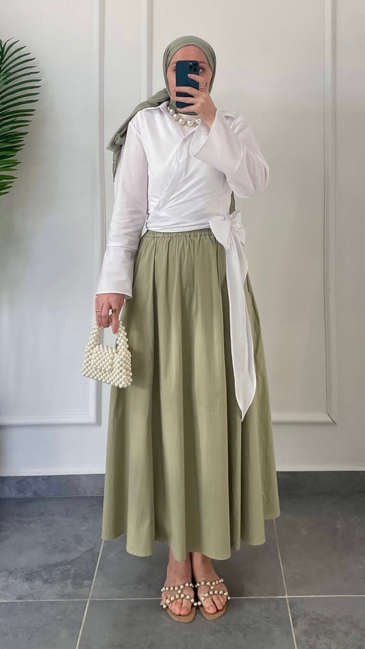 Poplin Kloş Etek Çağla