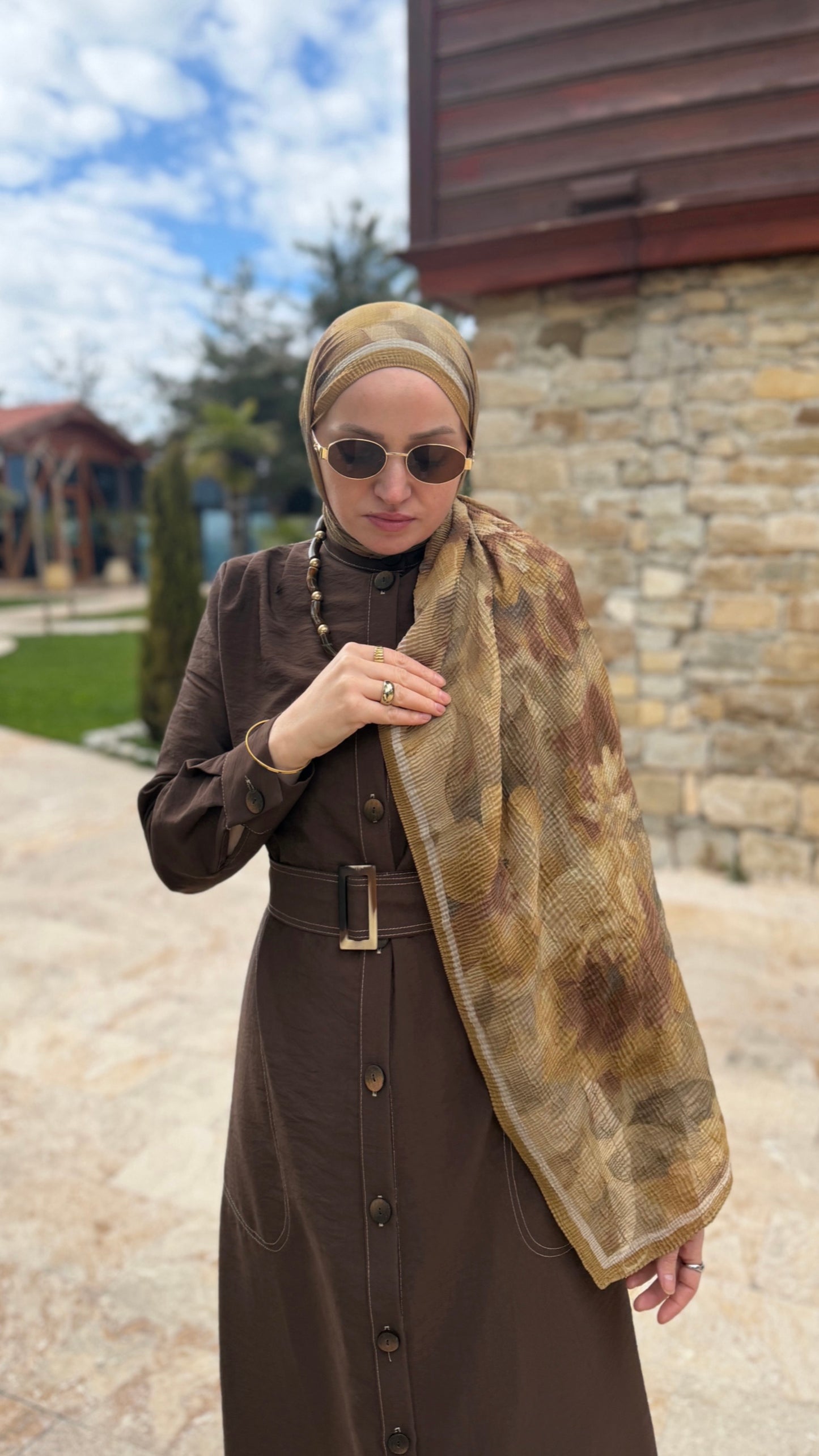 Lotus Müslin Şal Yağ Yeşili