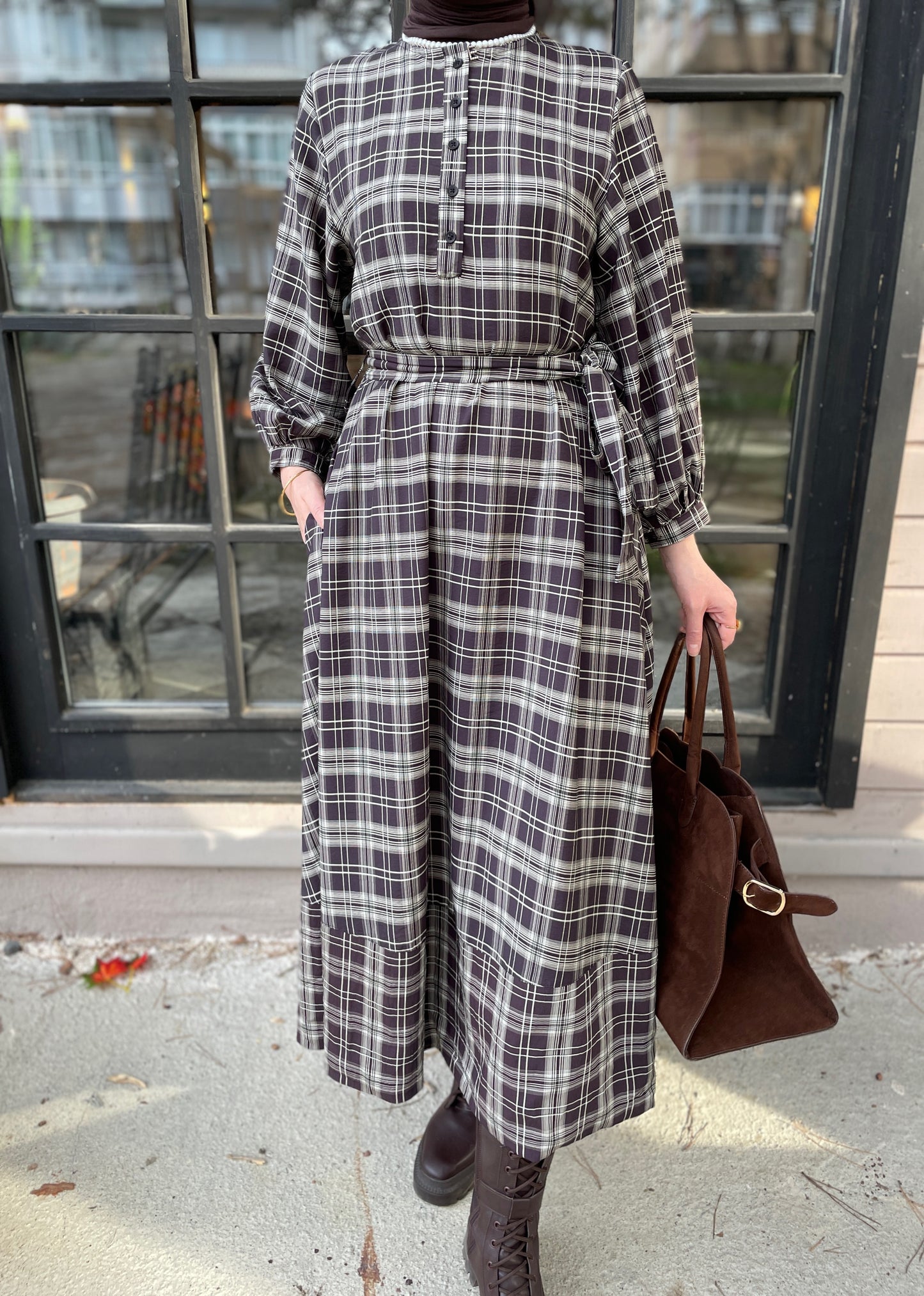 ZRA MODEL VİRAL EKOSE ELBİSE ACI KAHVE