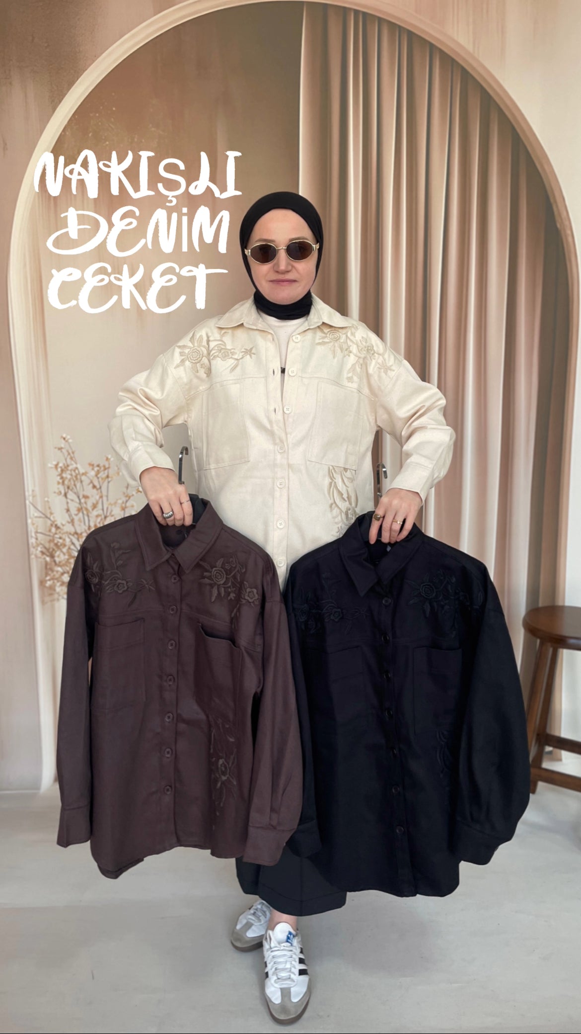Nakışlı Denim Ceket Siyah