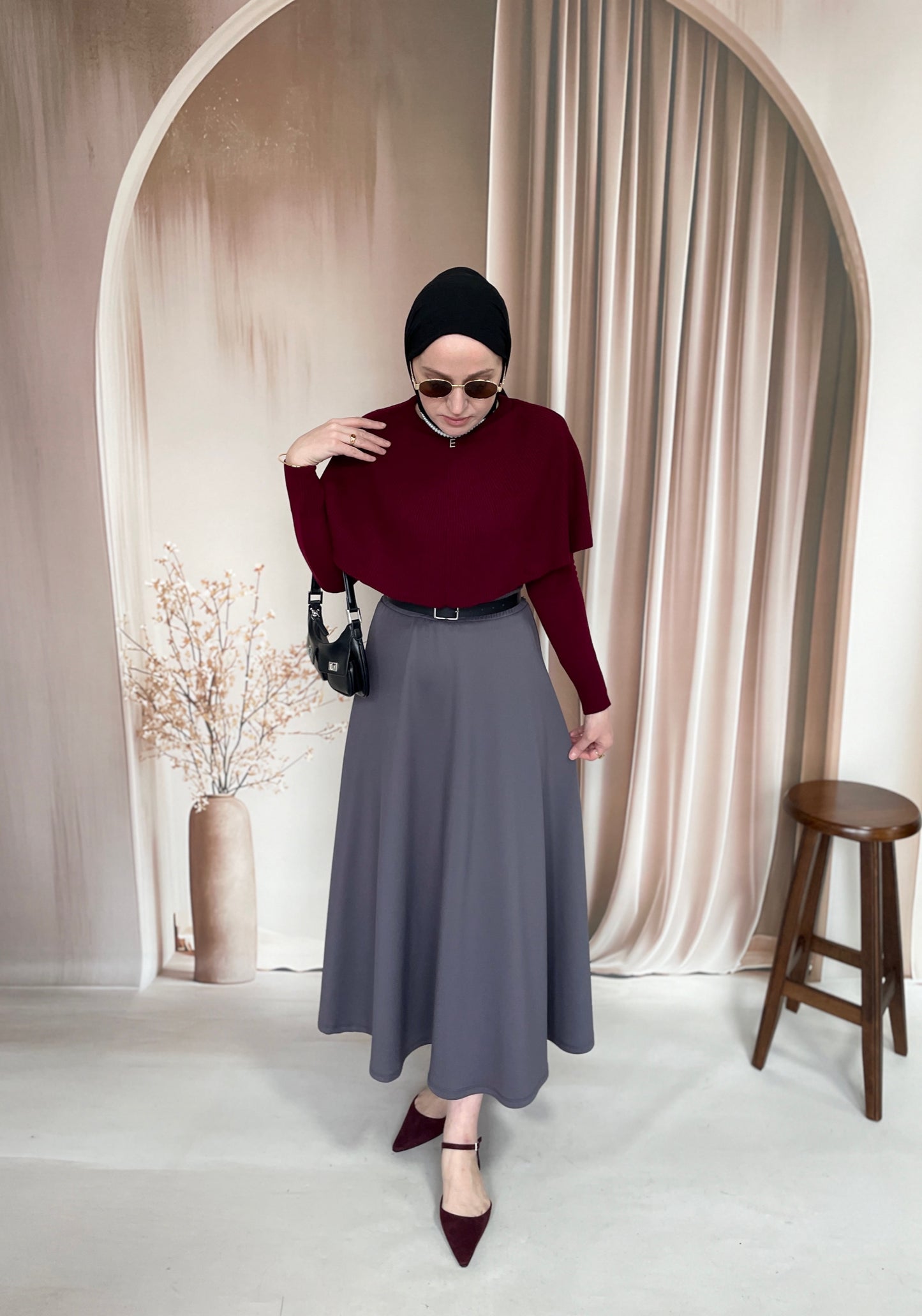 Pelerin Tasarım Kazak Bordo