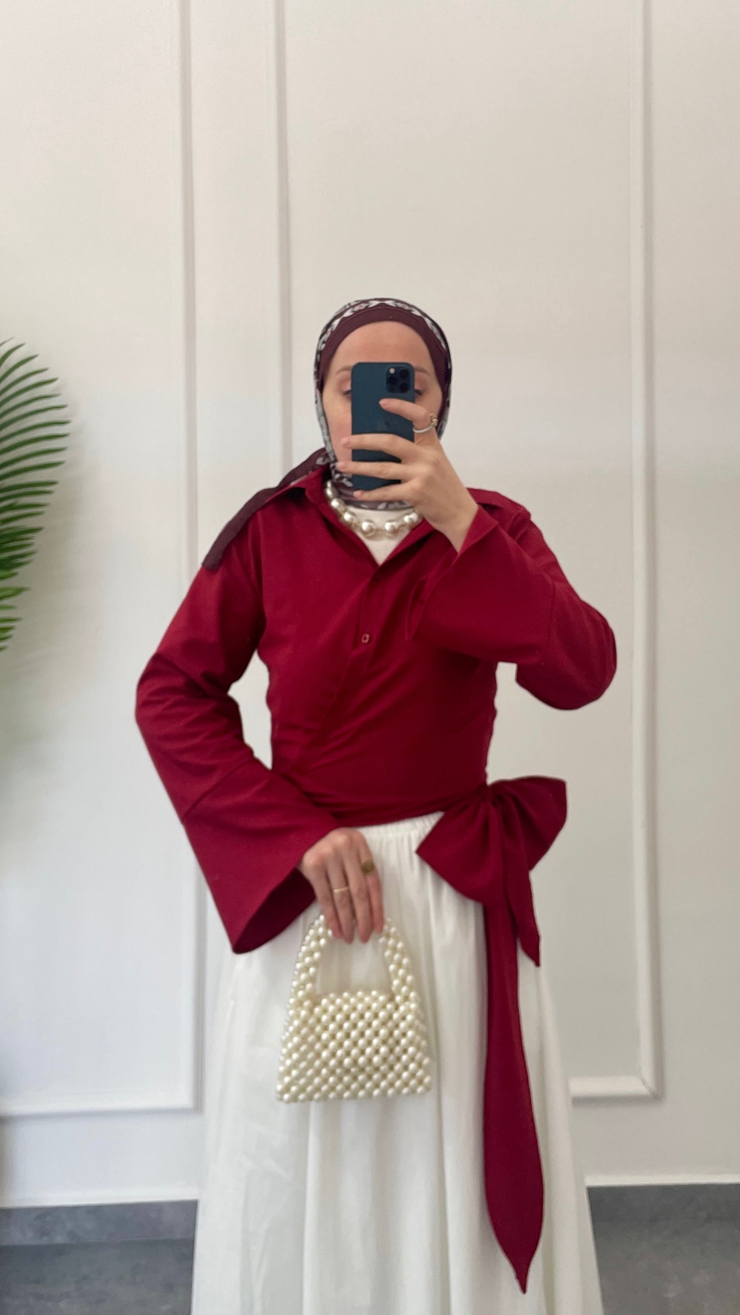 İspanyol Kol Bel Bağlamalı Gömlek-Bordo