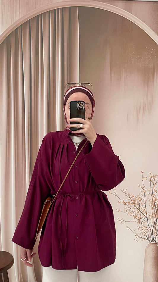 Önü Biyeli Manşet Kol gömlek Bordo