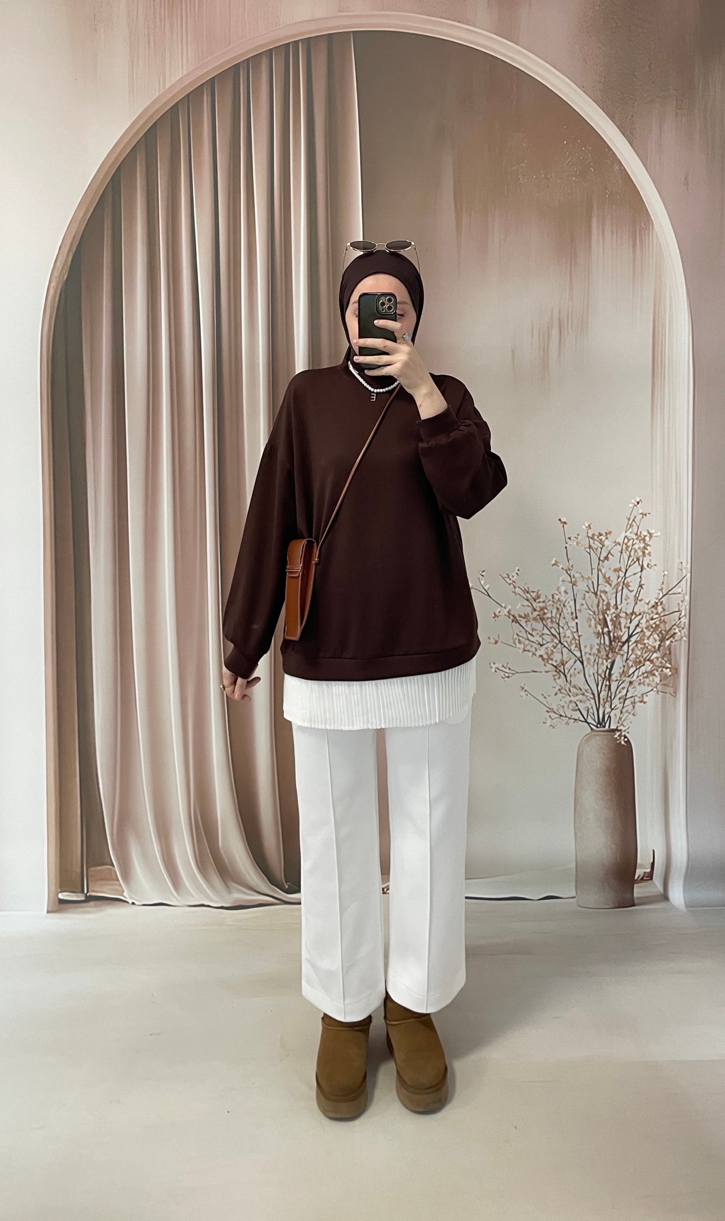 Kendinden Piliseli Sweatshirt Kahverengi