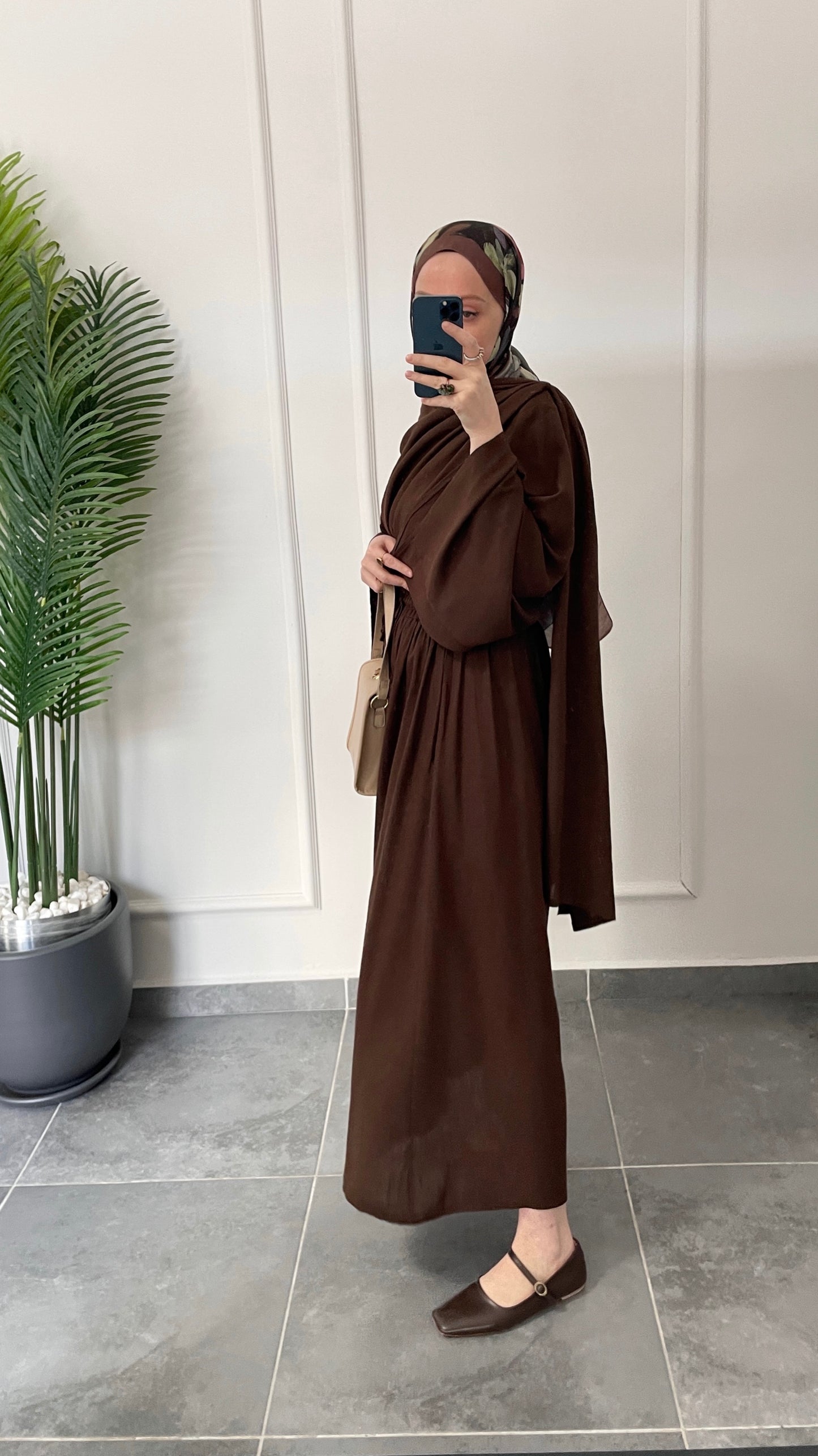 Pelerin Tasarım Ham Keten Etekli Takım-Acı kahve