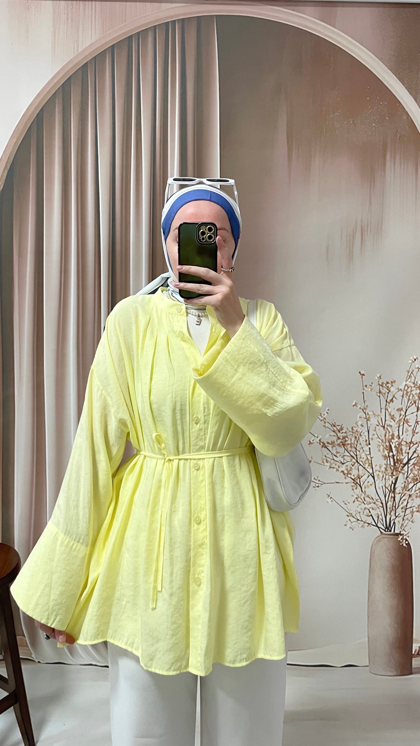 Manşet kol tencel gömlek Soft sarı