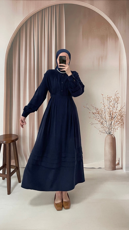 Robalı Koton Elbise Lacivert