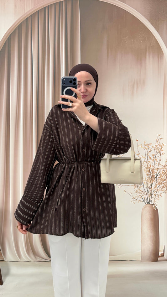 Çizgili Efil Gömlek  Acı Kahve