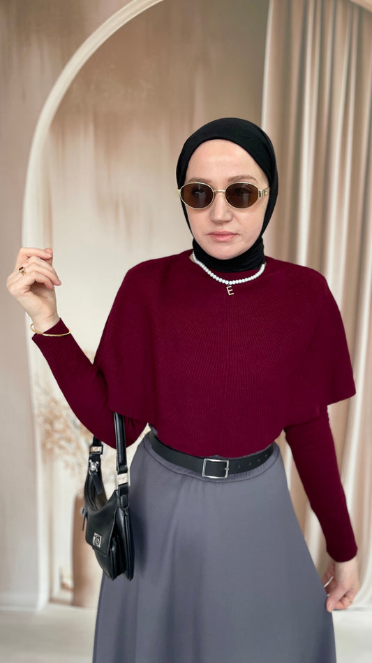 Pelerin Tasarım Kazak Bordo