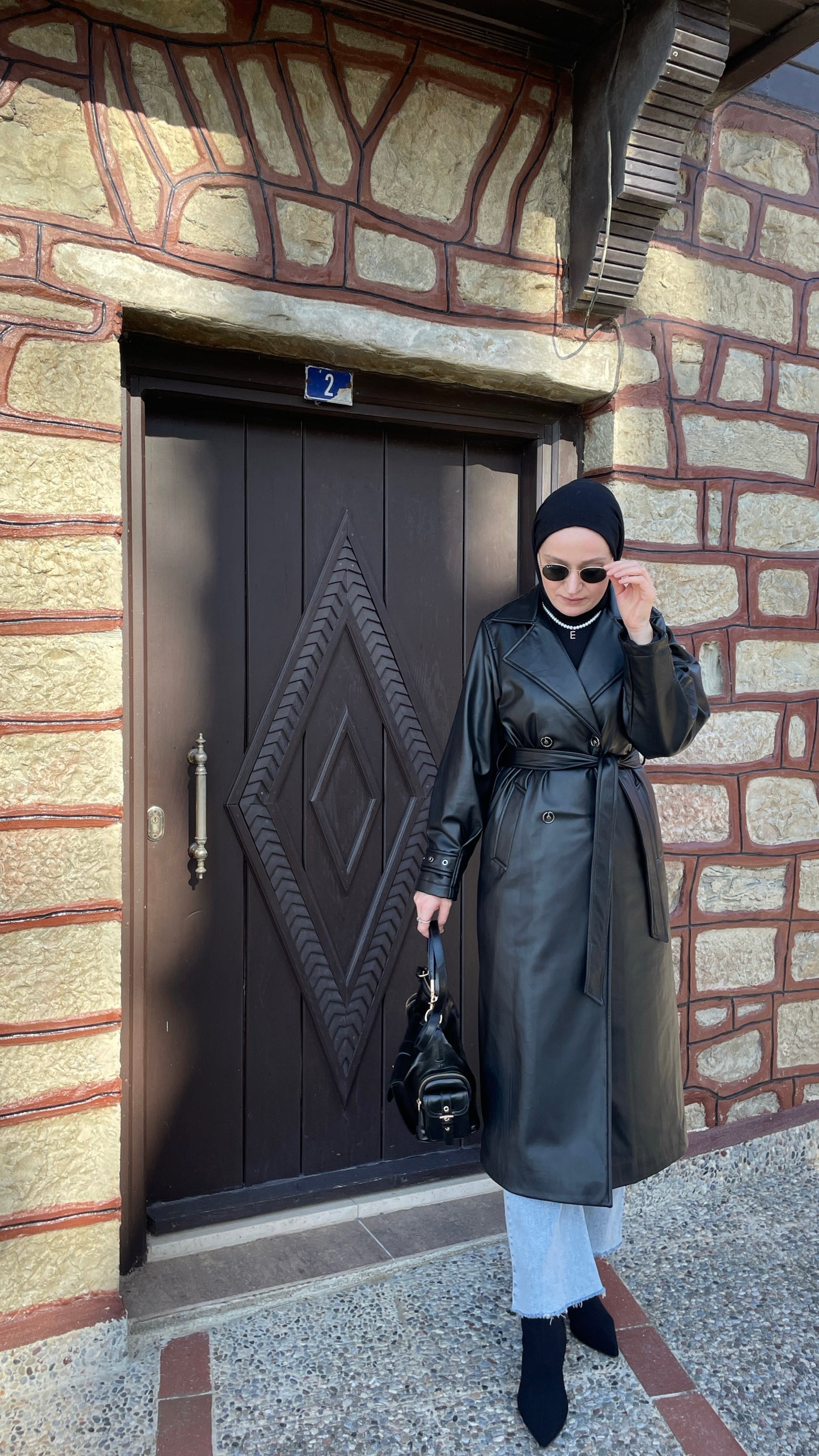 Premium Kalite Deri Trençkot Siyah