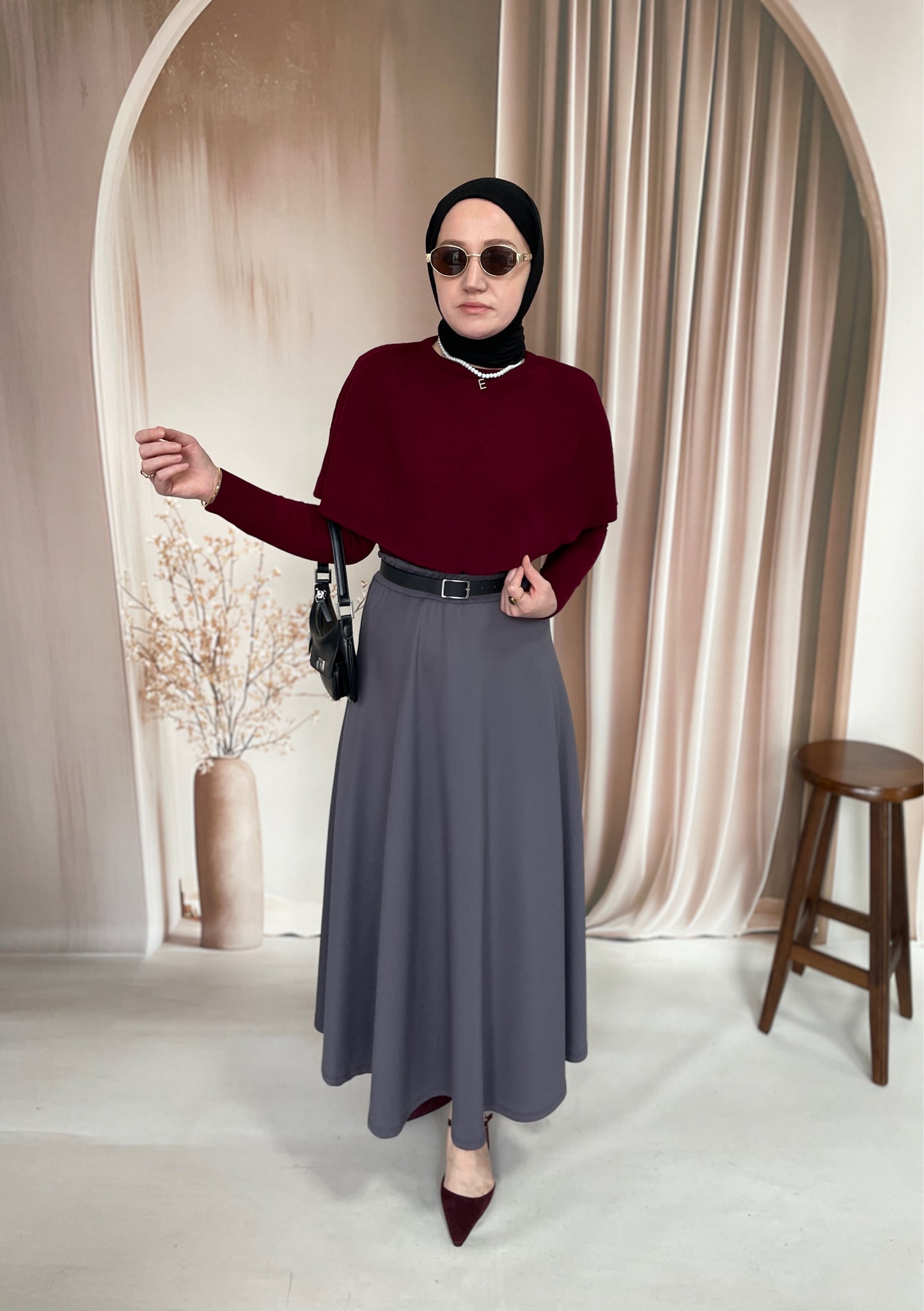 Pelerin Tasarım Kazak Bordo