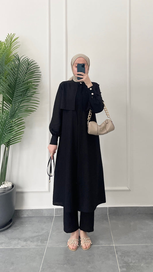 Çilek Kumaş Tunikli Takım Siyah