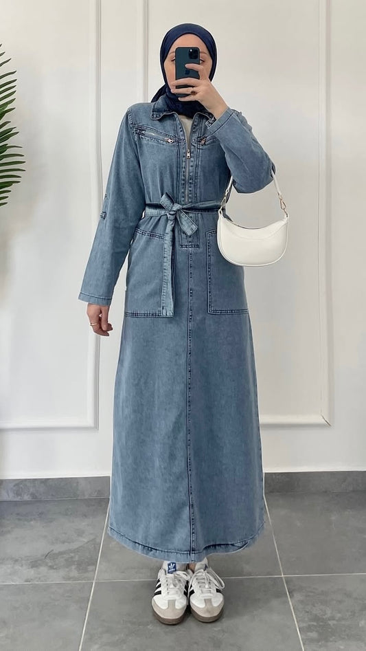 Premium Denim Elbise Mavi